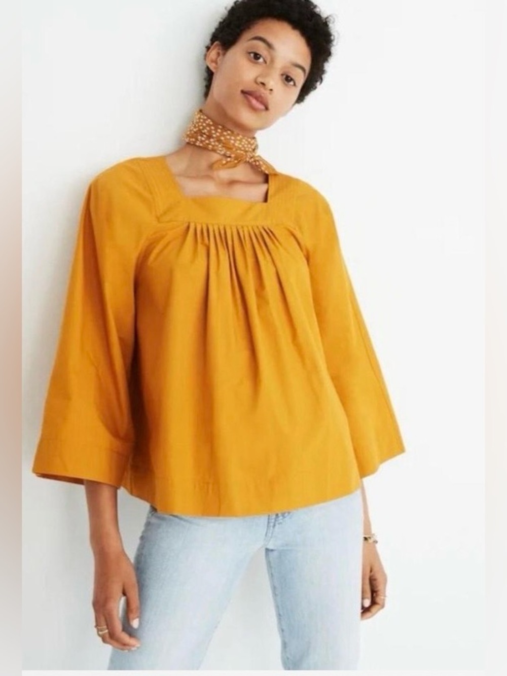 Madewell Square neck top Oversized Sleeves size S minimalist airy